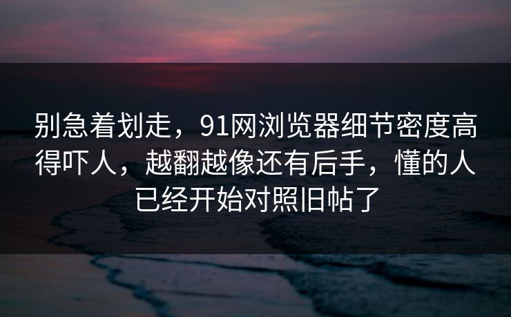 别急着划走，91网浏览器细节密度高得吓人，越翻越像还有后手，懂的人已经开始对照旧帖了