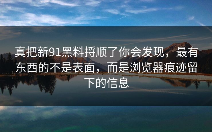 真把新91黑料捋顺了你会发现，最有东西的不是表面，而是浏览器痕迹留下的信息