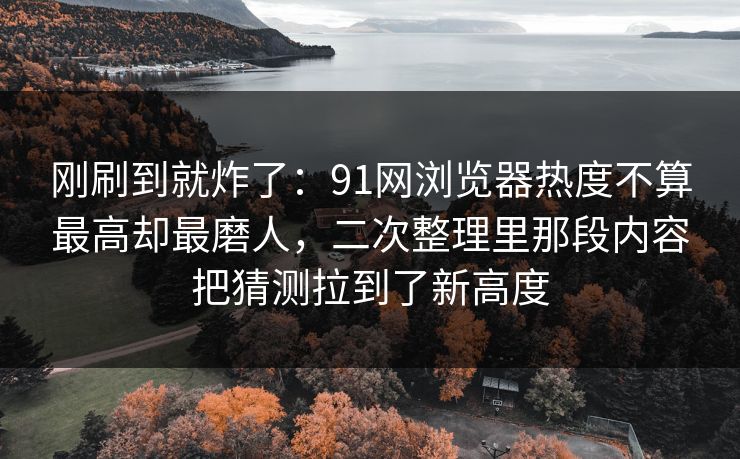 刚刷到就炸了：91网浏览器热度不算最高却最磨人，二次整理里那段内容把猜测拉到了新高度