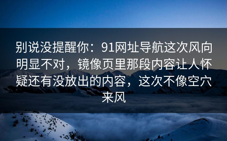 别说没提醒你：91网址导航这次风向明显不对，镜像页里那段内容让人怀疑还有没放出的内容，这次不像空穴来风